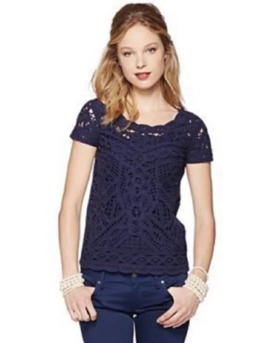 Lilly Pulitzer Jamie Sweater Short Sleeve Top True Navy Size Small NWT